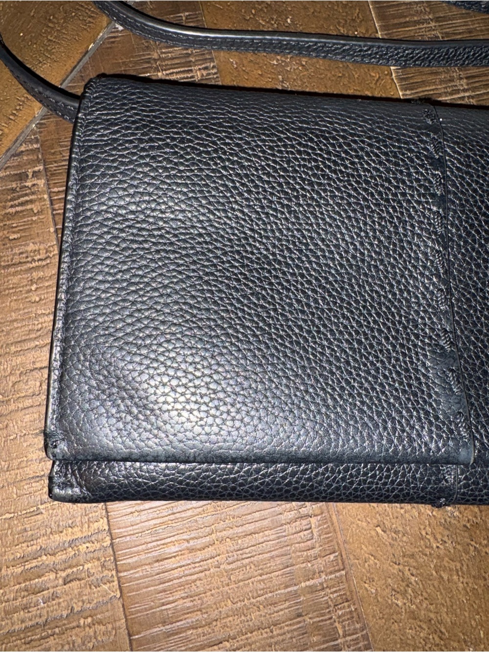 Tory Burch Black Pebbled Leather Foldover Crossbody Wallet On Chain WOC - Picture 3 of 9